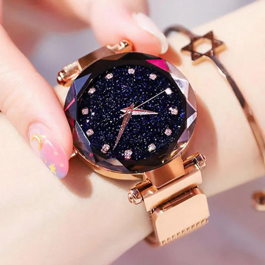 Fashion Women Mesh Magnet Buckle Luxury Fashion Watch for Girls